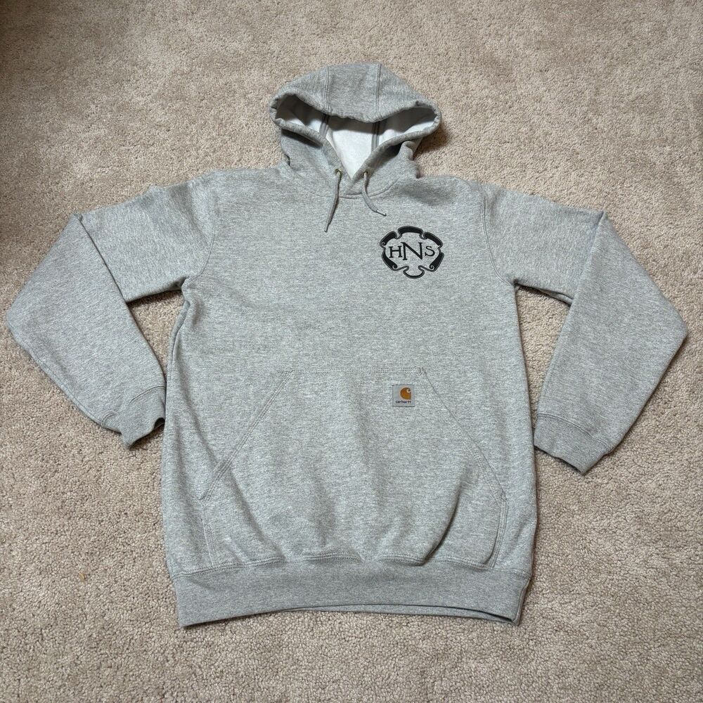 Carhartt Loose Fit Hoodie Fleece Sweatshirt Logo Patch Gray Workwear Mens S